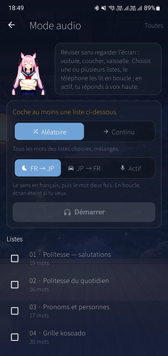 Le mode audio et ses réglages